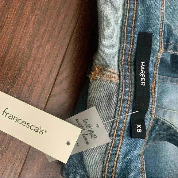 Francesca’s Denim Distressed Overall Shorts - Picture 3 of 4
